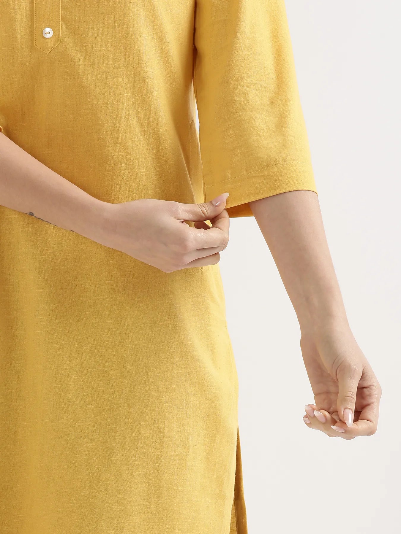 Women Yellow Airy Linen Long Kurta