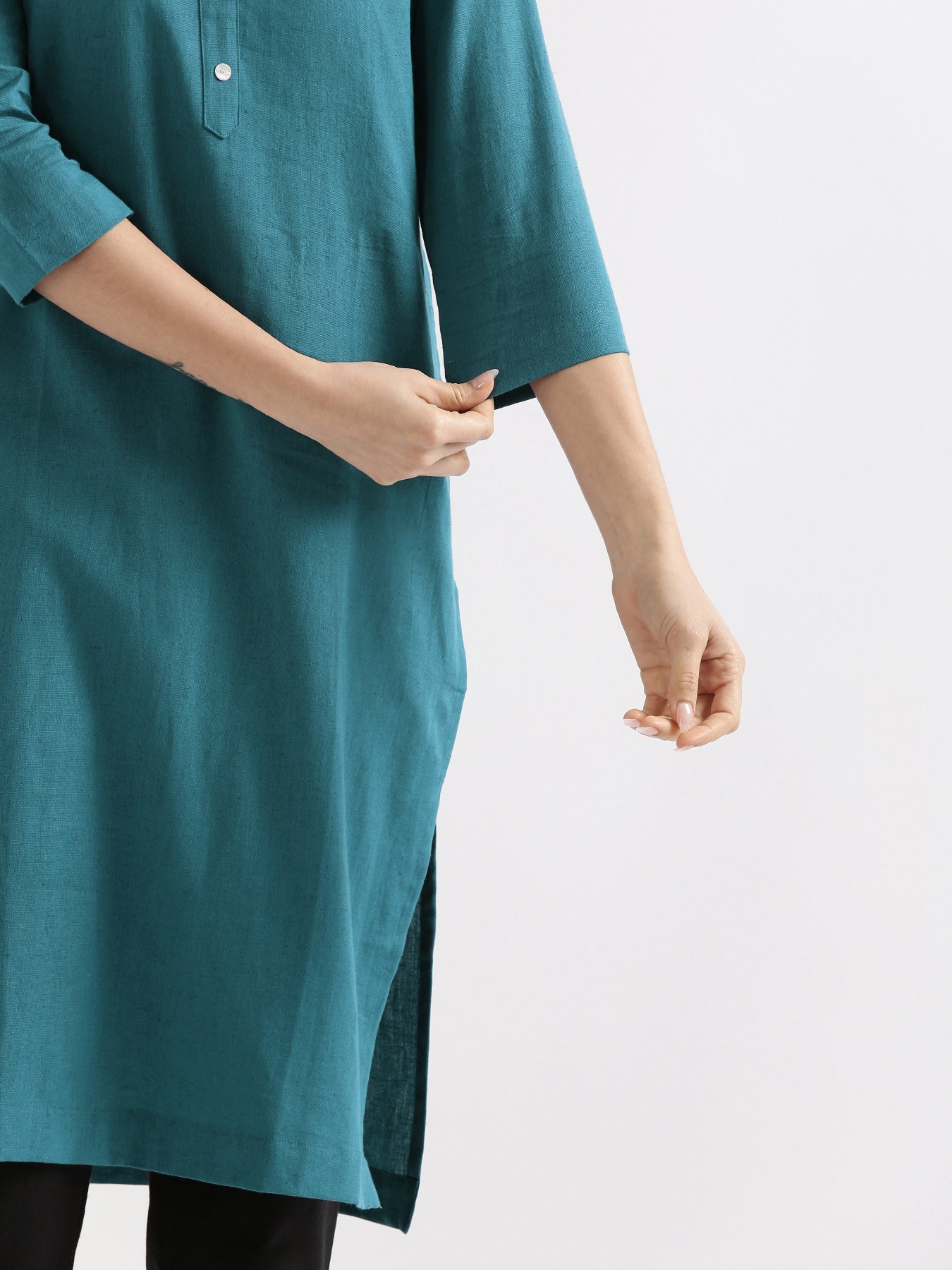 Turquoise Airy Linen Long Kurta