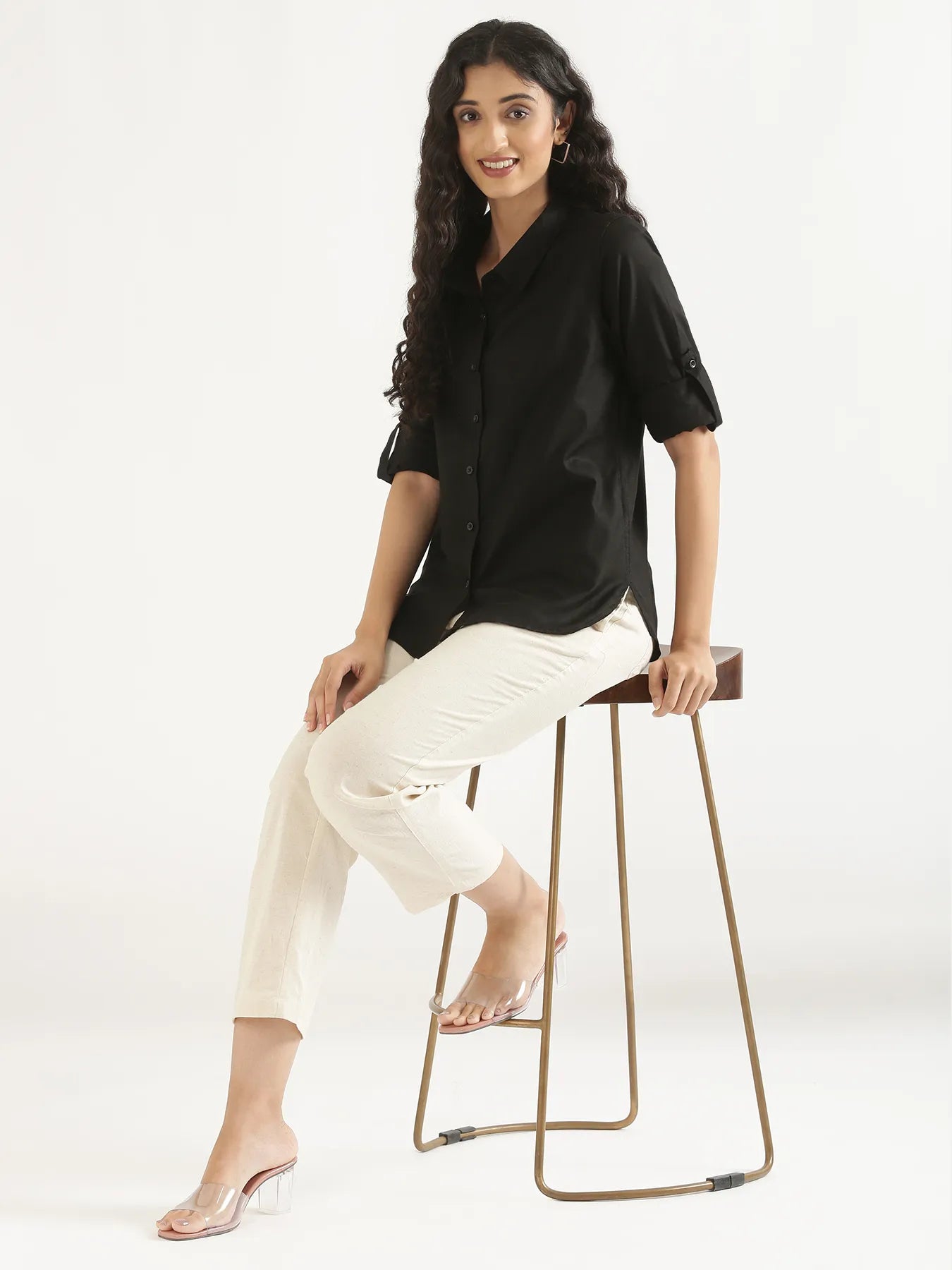 Women Black Airy-Linen Shirt