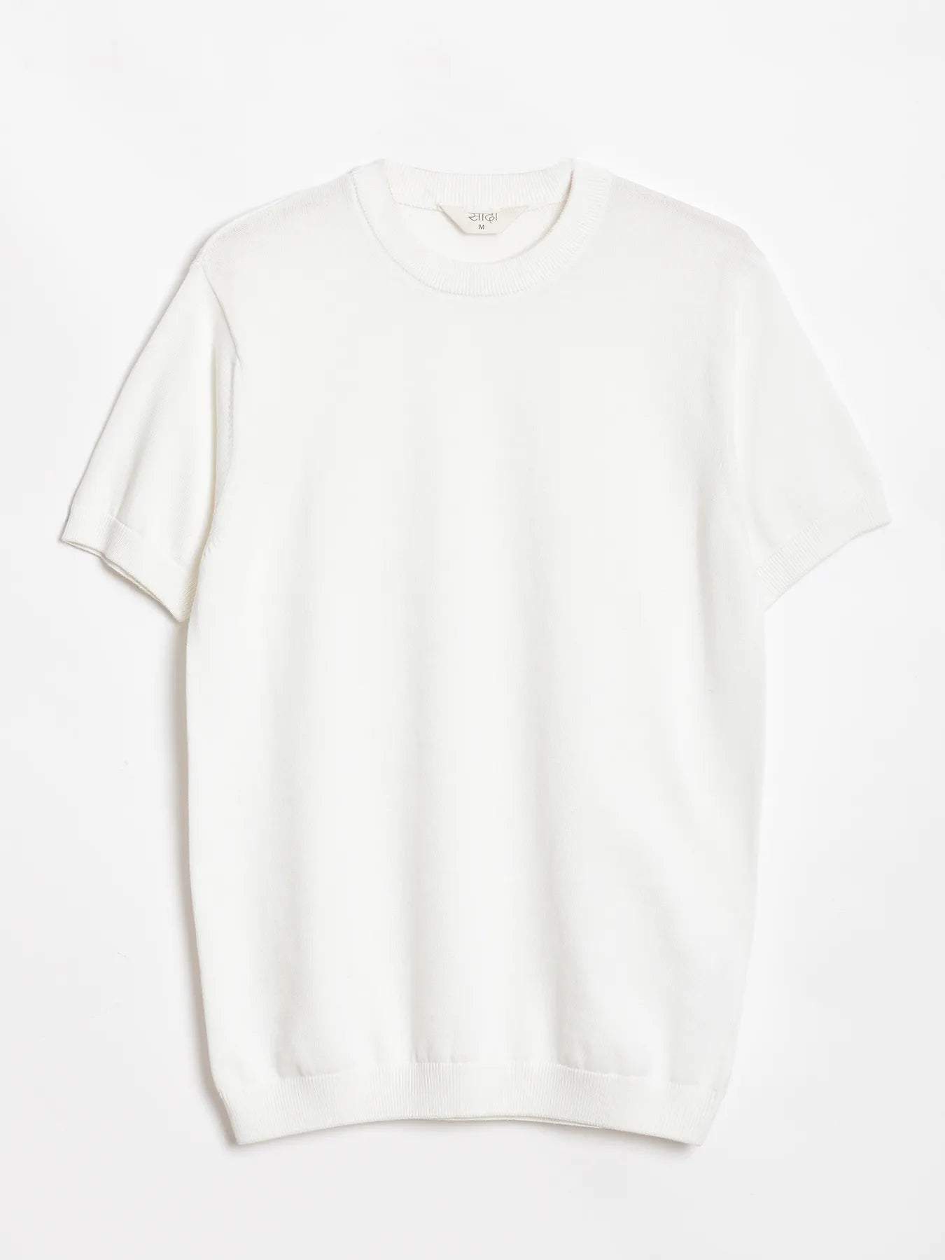 Men Off White Flat Knit Round Neck T-shirt