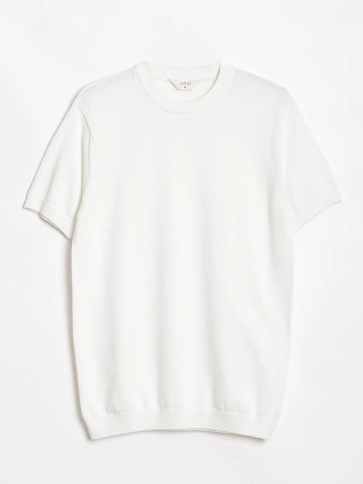 Men Off White Flat Knit Round Neck T-shirt