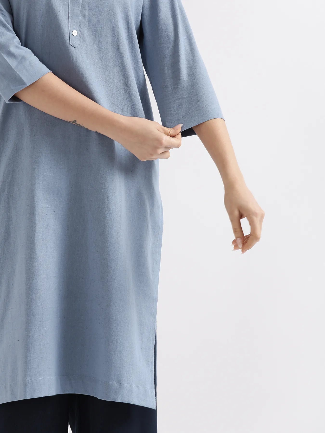 Women English Blue Airy Linen Long Kurta
