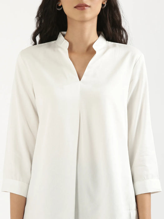 Women White Viscose Pleated Top