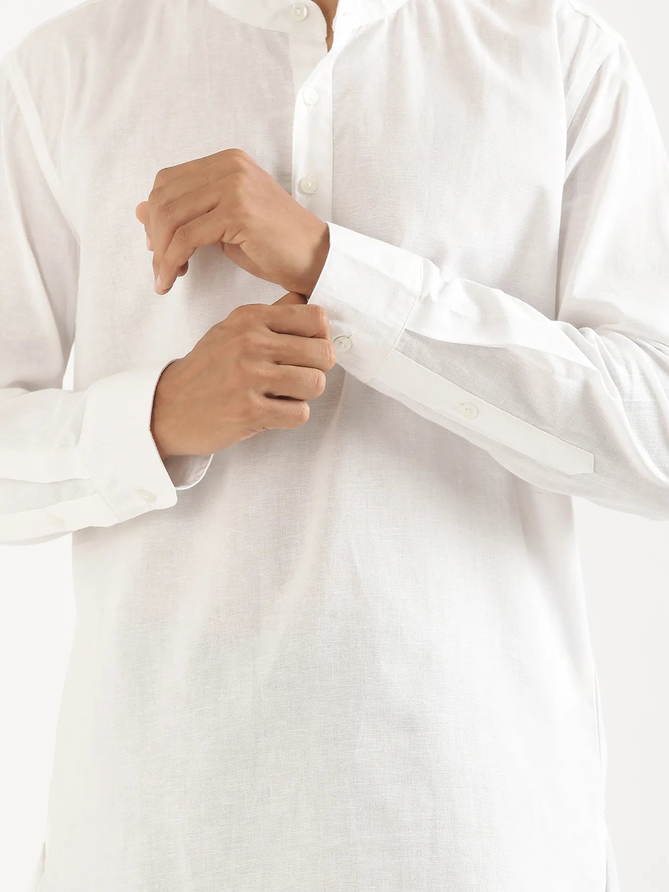 Men White Airy Linen Short Kurta