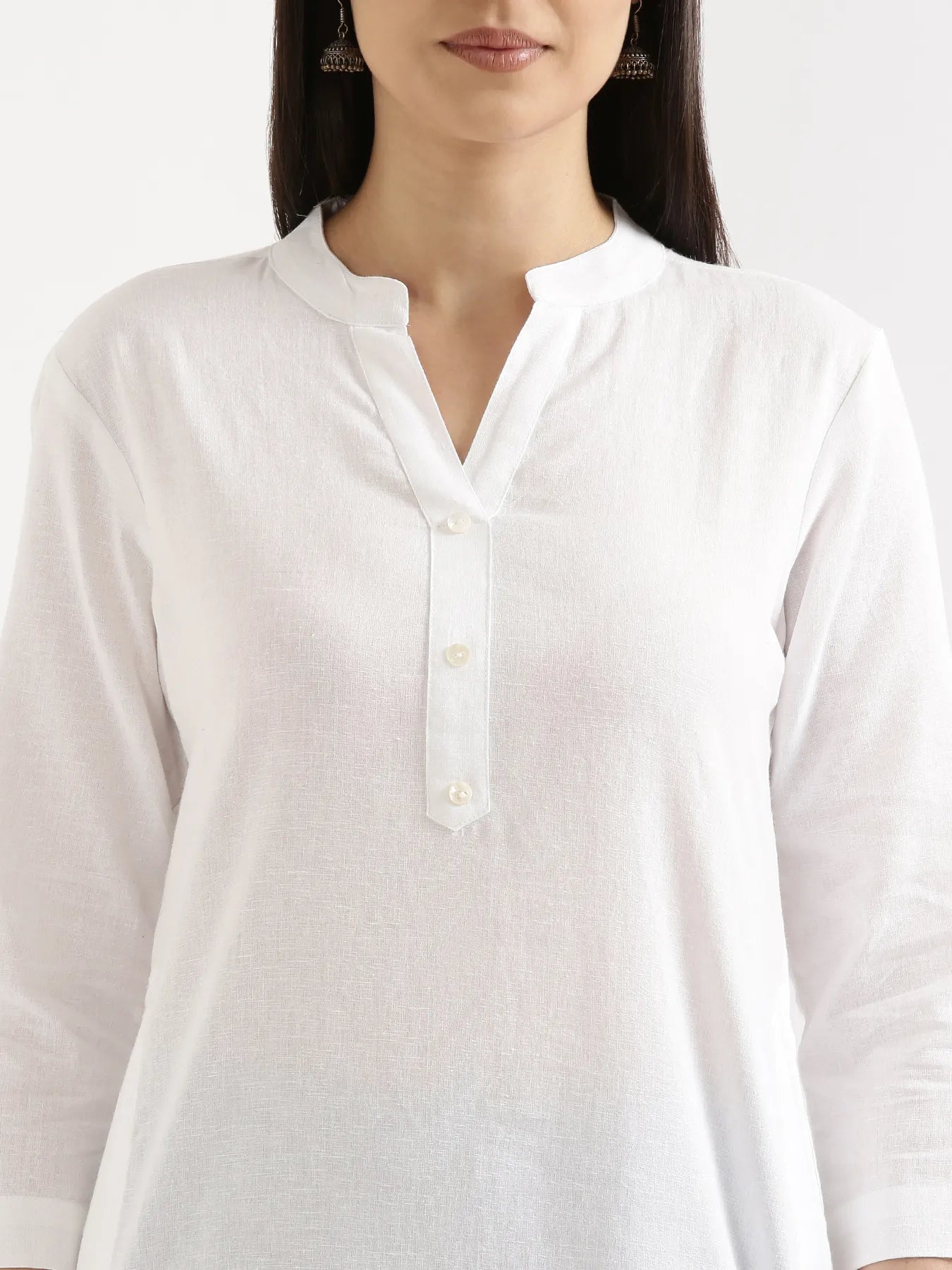 Women White Airy Linen Long Kurta & English Blue Viscose Palazzo Pant Set