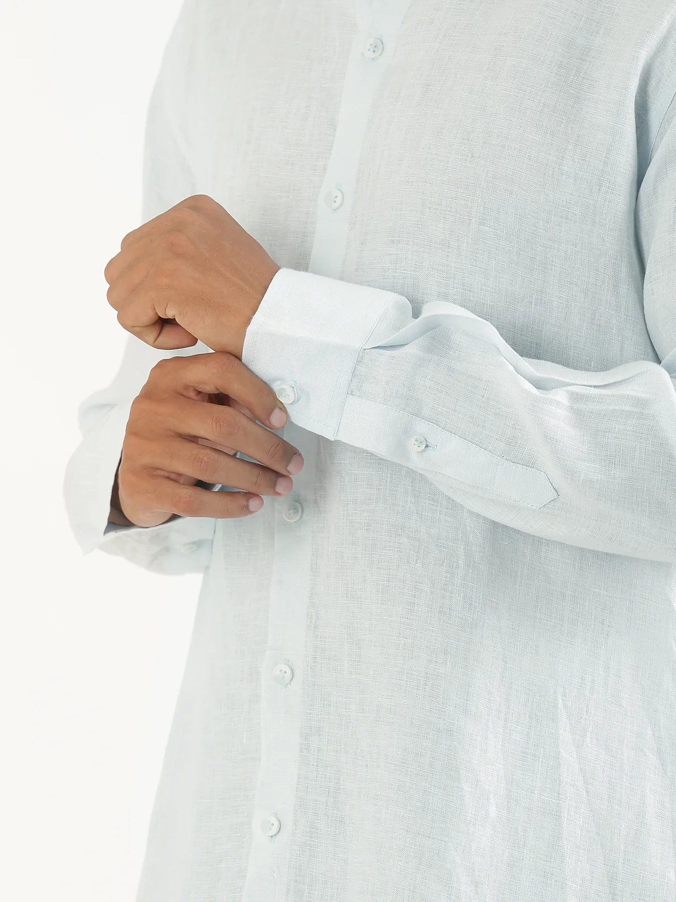Men Light Blue Pure Linen Full Sleeve Shirt