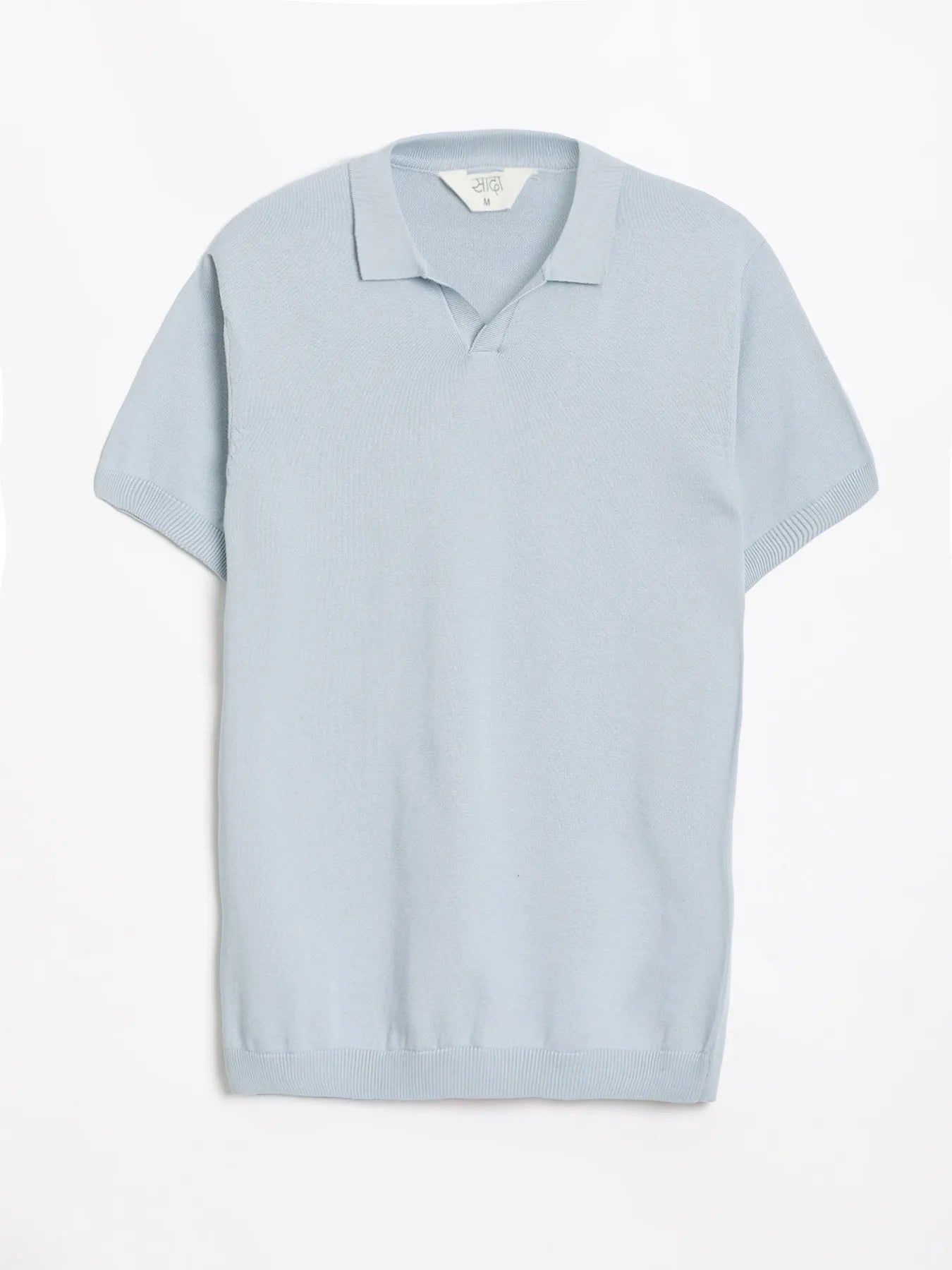 Men Light Blue Flat Knit Polo
