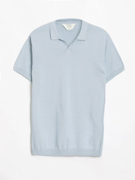 Men Light Blue Flat Knit Polo