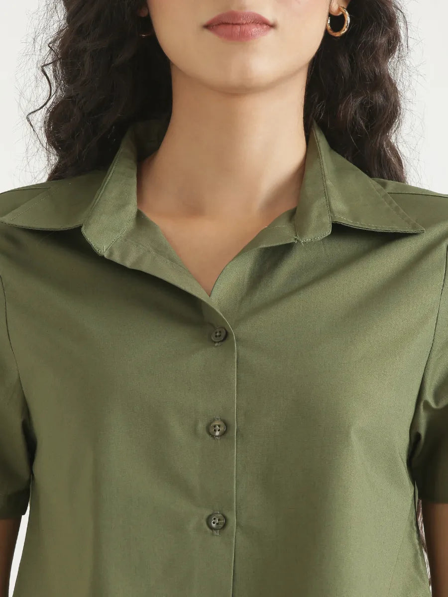 Women Forest Green Better Cotton Crop Shirt