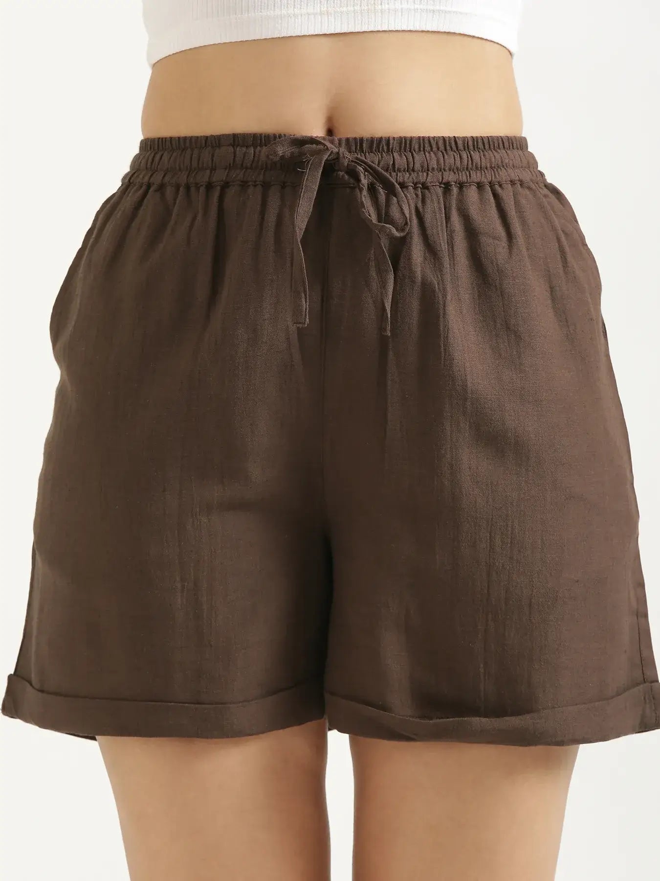 Women Dark Brown Flowy Linen Shorts