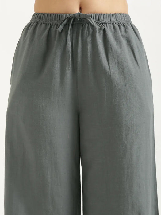 Women German Grey Flowy Linen Wide Leg Pants
