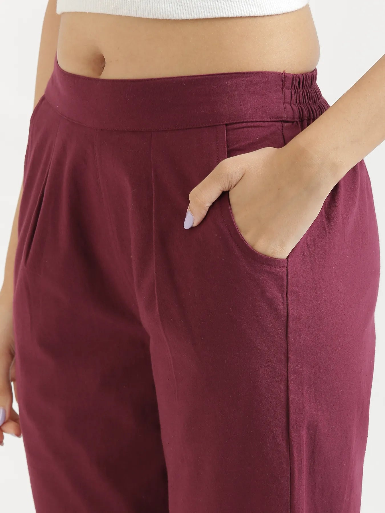 Women Wine Cotton Pant