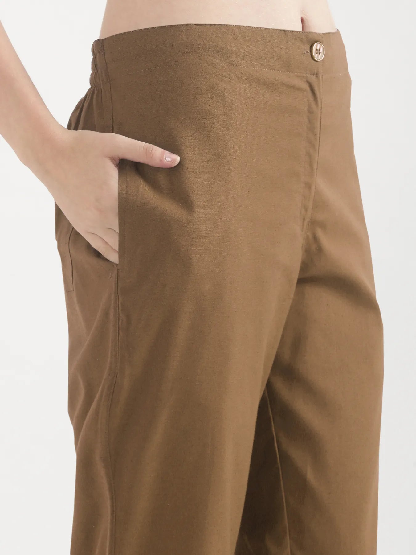 Women Coffee Brown Airy Linen Straight Pants