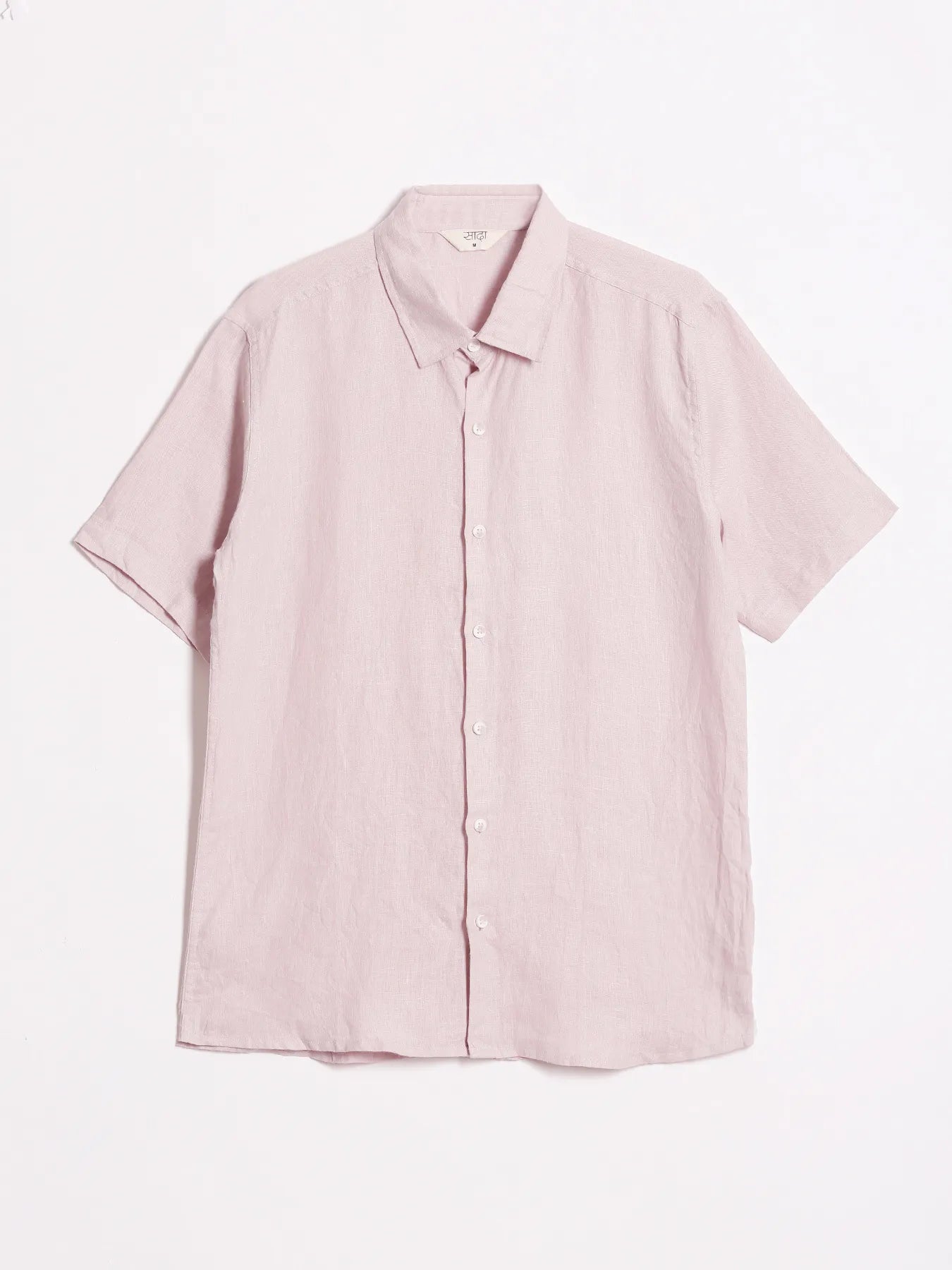 Men Light Pink Pure Linen Short Sleeve Shirt