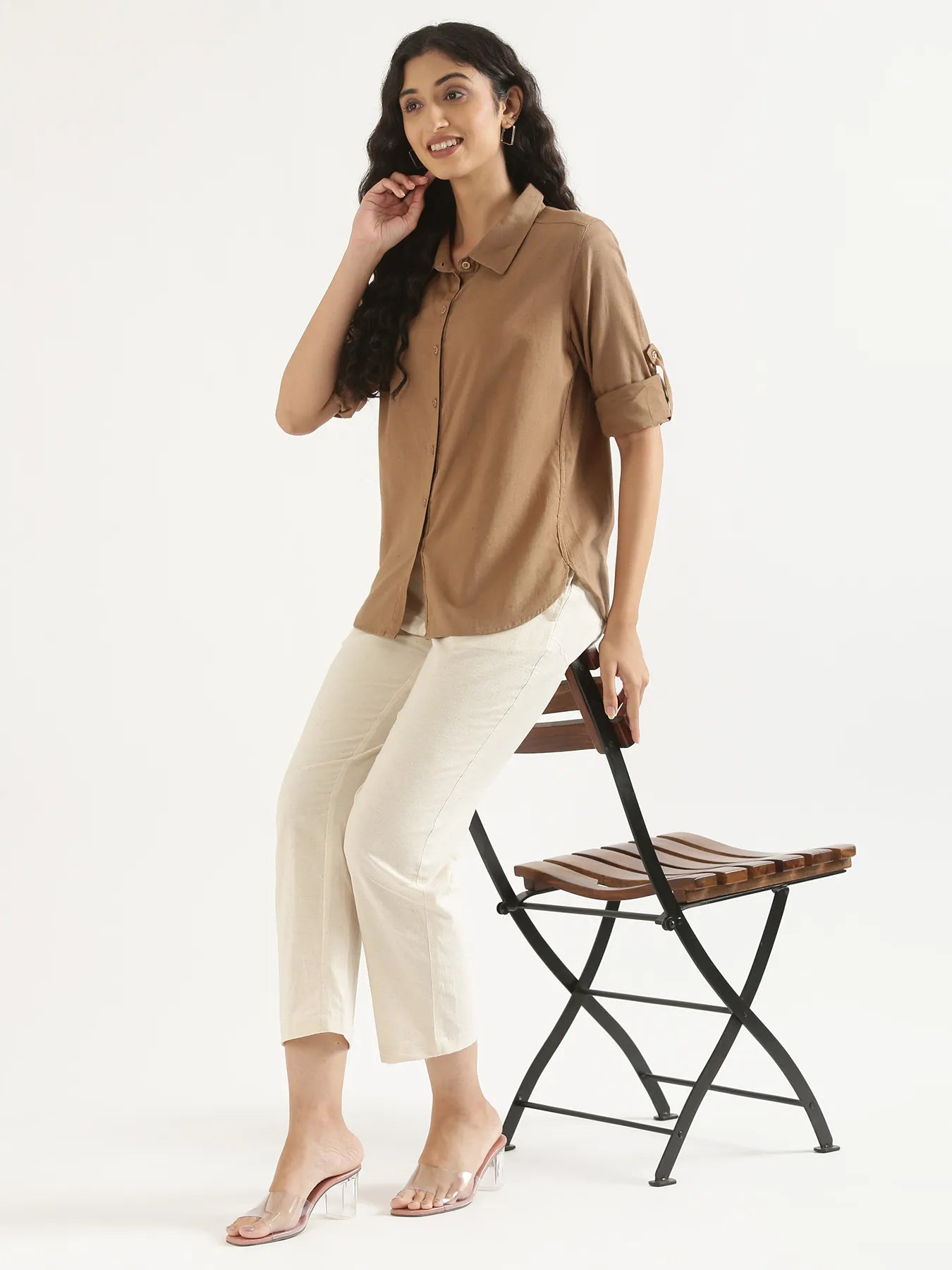 Women Coffee Brown Airy-Linen Shirt