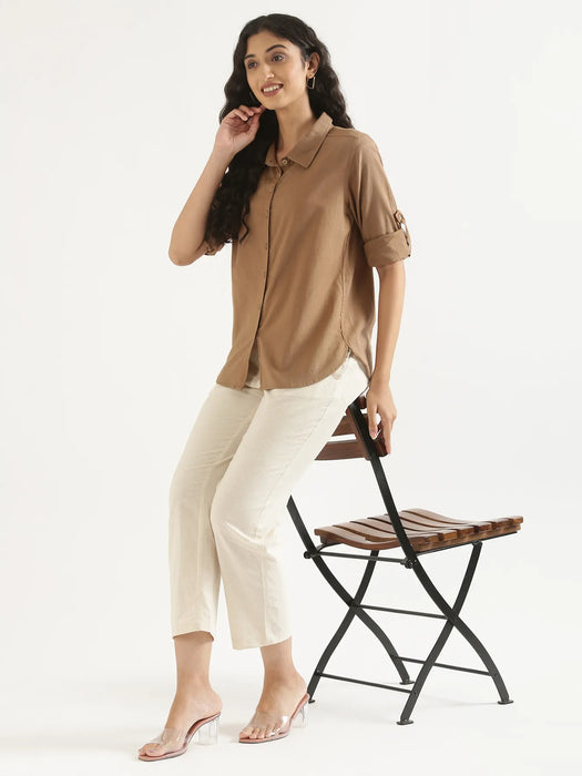 Women Coffee Brown Airy-Linen Shirt
