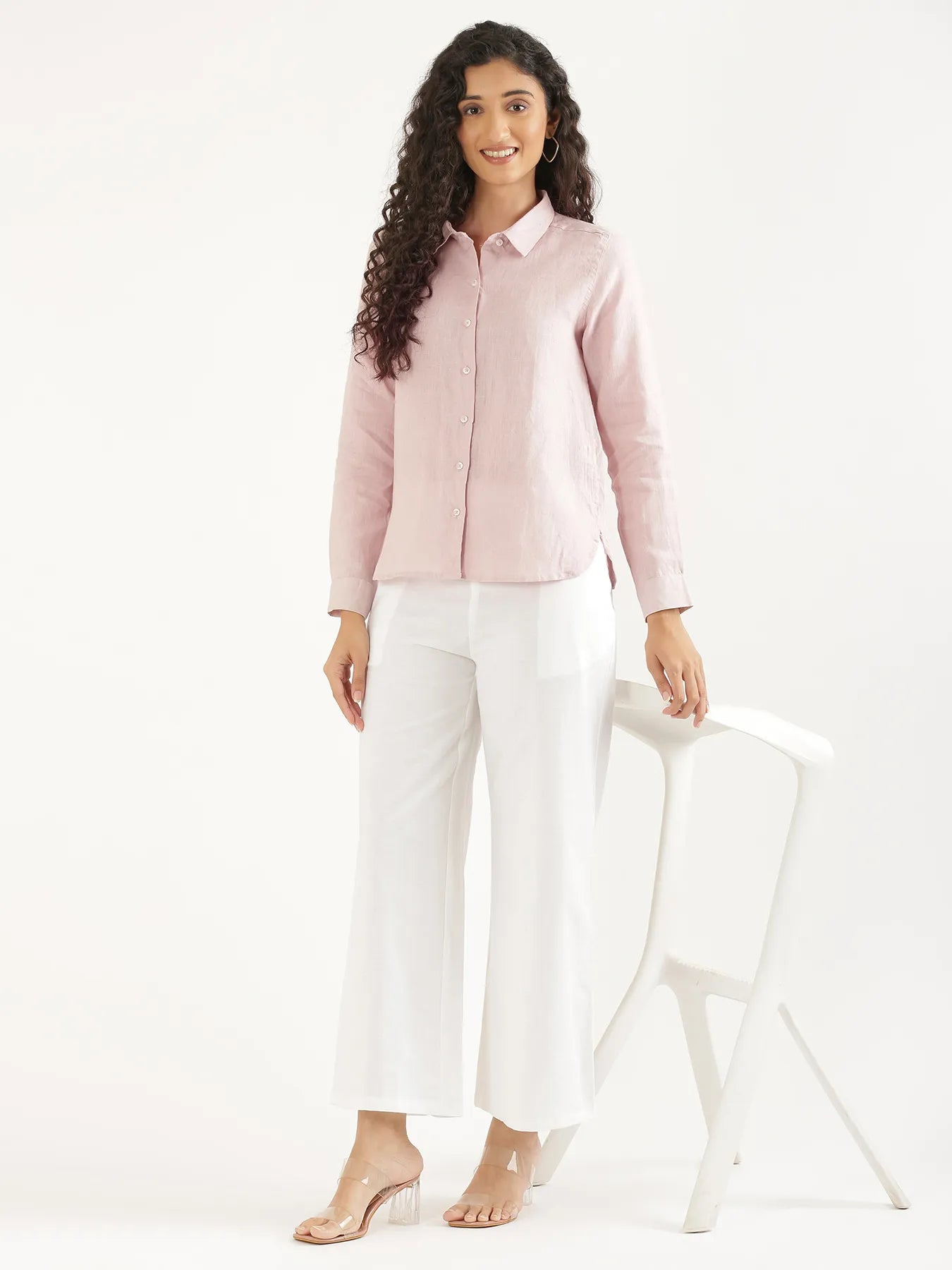 Women Light Pink Pure Linen Shirt
