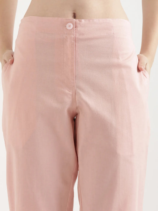 Women Salmon Pink Airy Linen Straight Pants
