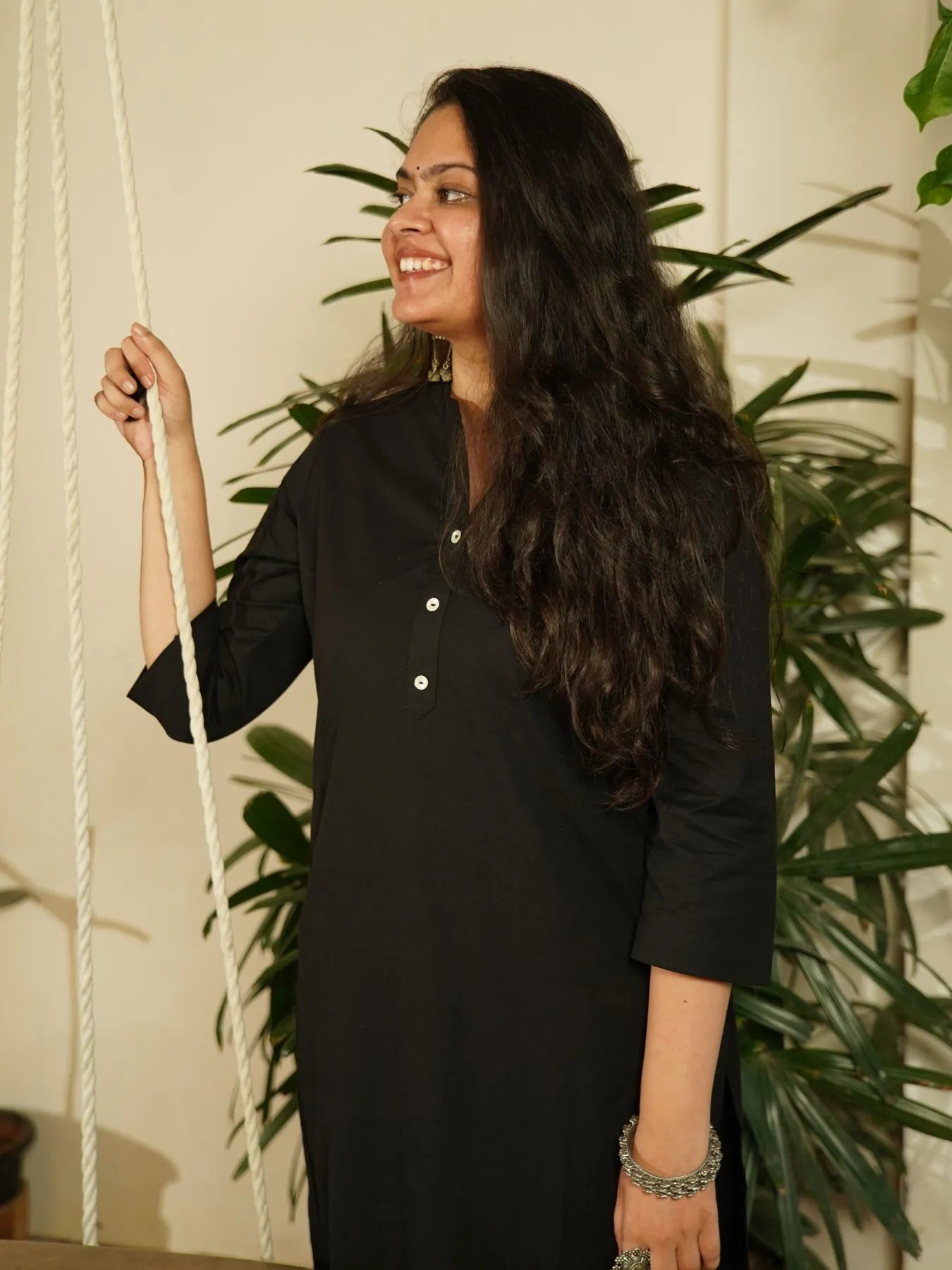 Black Airy Linen Long Kurta Co-ord Set