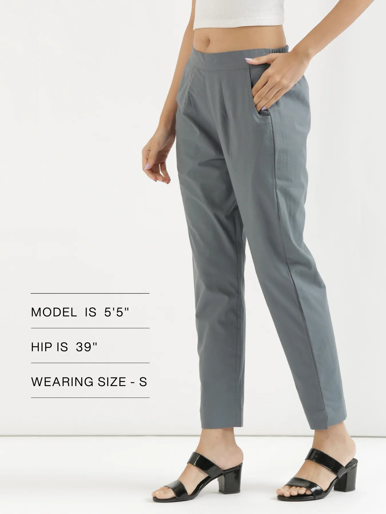Women Cement Grey Cotton Pant