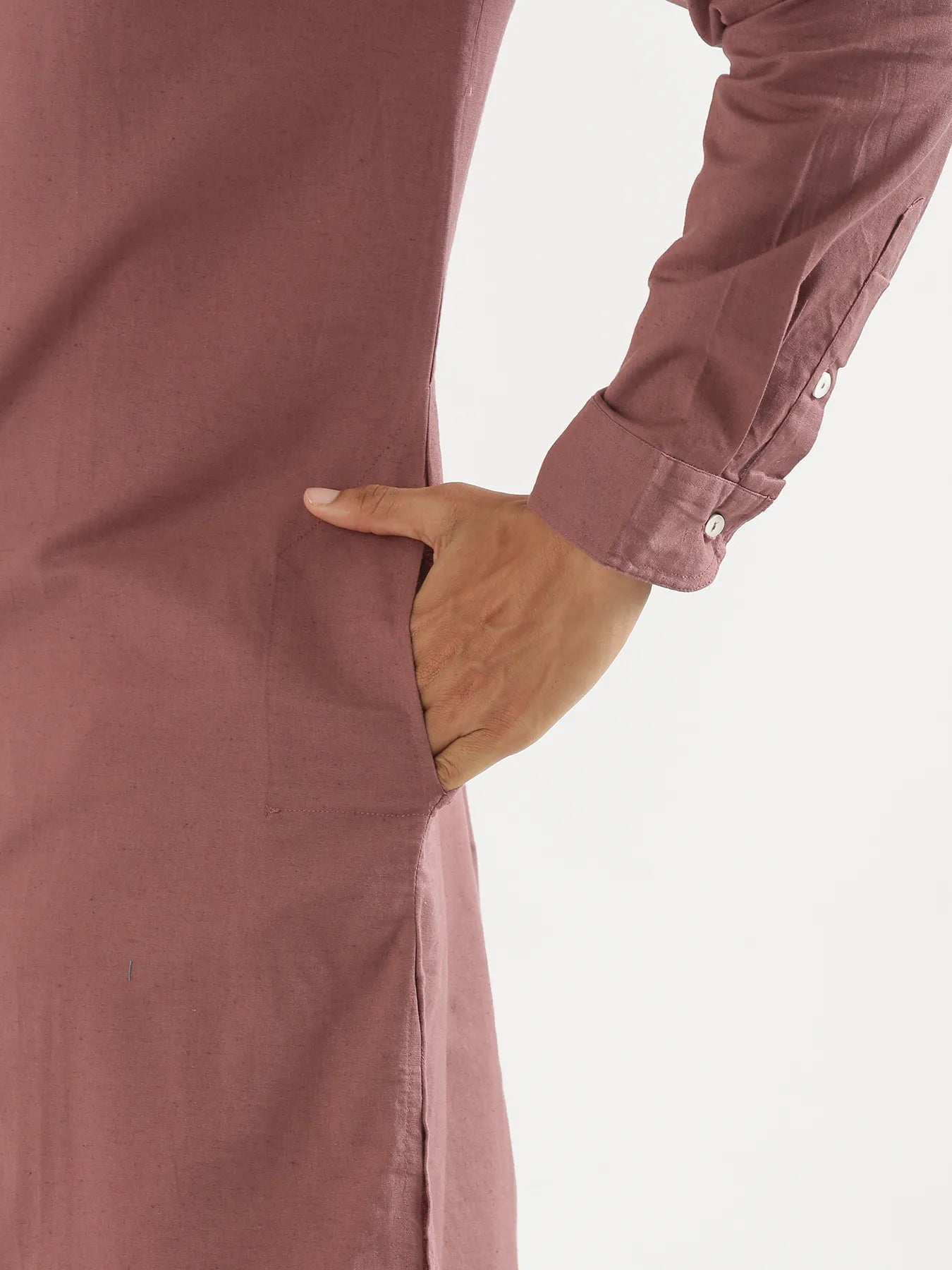 Men Rose Taupe Airy Linen Long Kurta