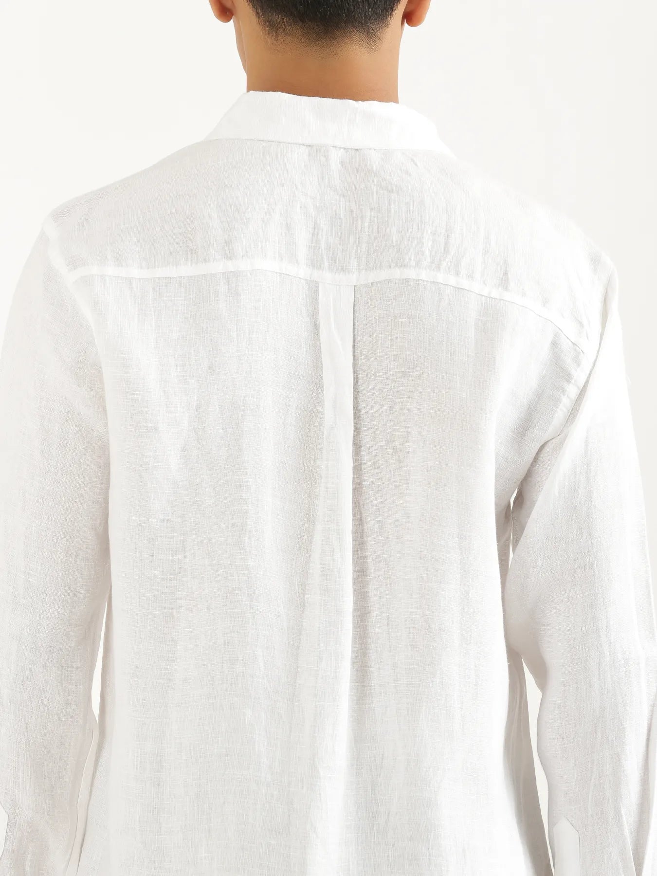 Men White Pure Linen Full Sleeve Shirt