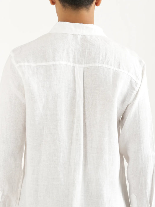 Men White Pure Linen Full Sleeve Shirt