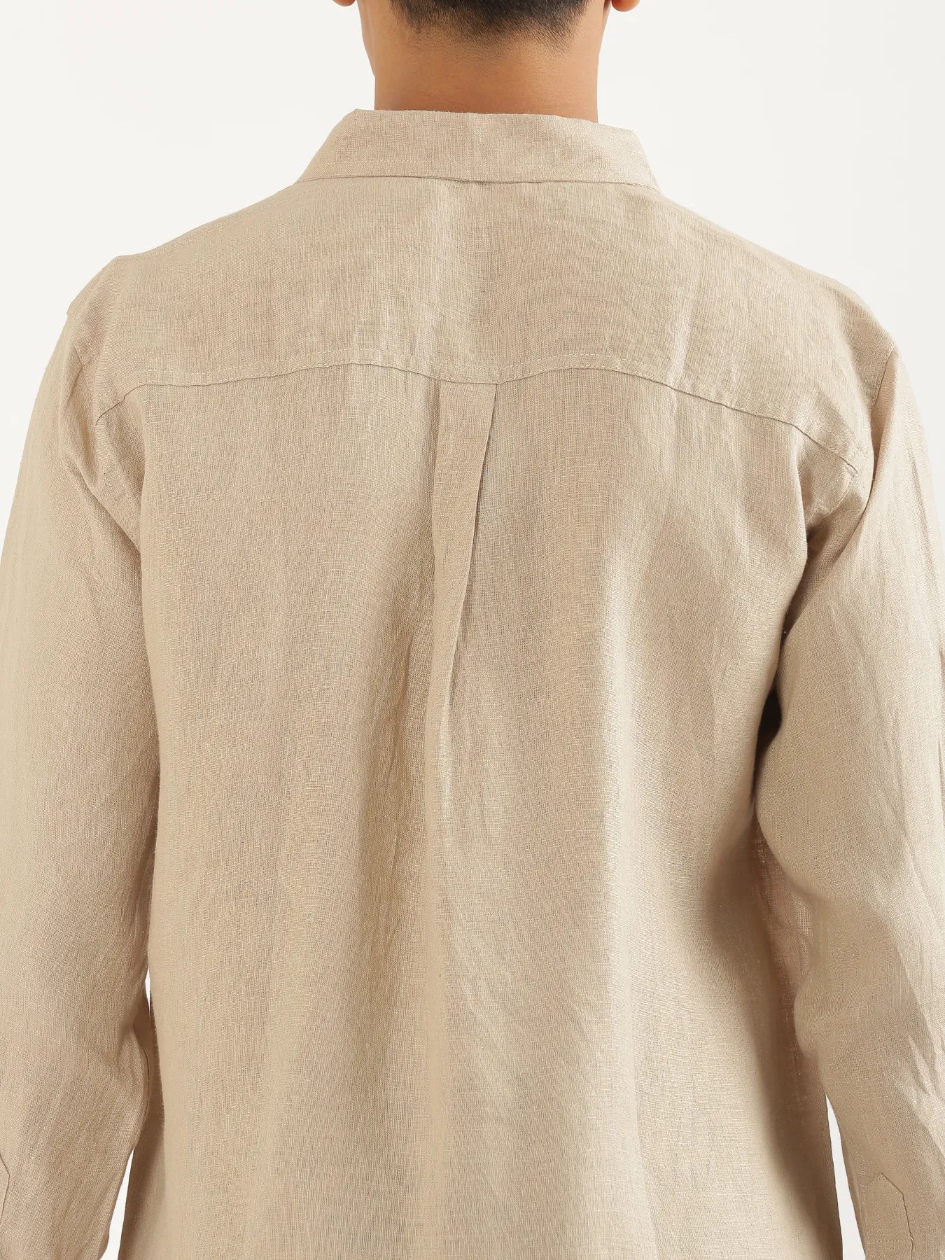 Men Taupe Pure Linen Full Sleeve Shirt