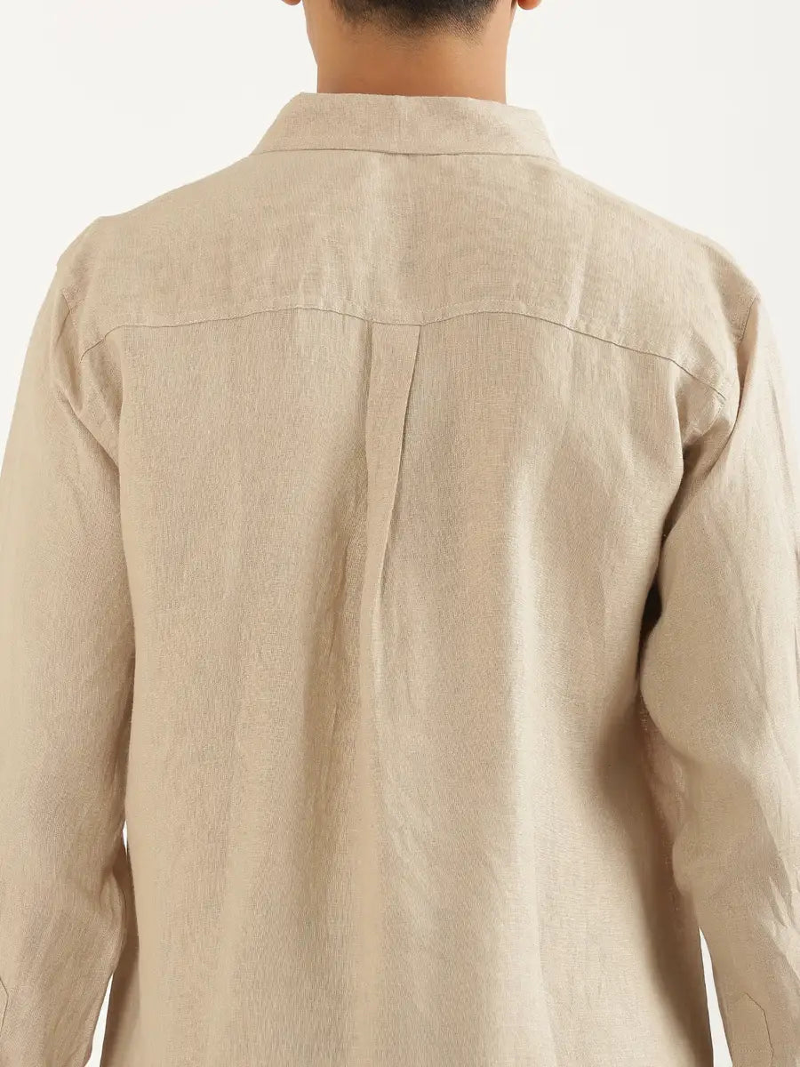 Men Taupe Pure Linen Full Sleeve Shirt