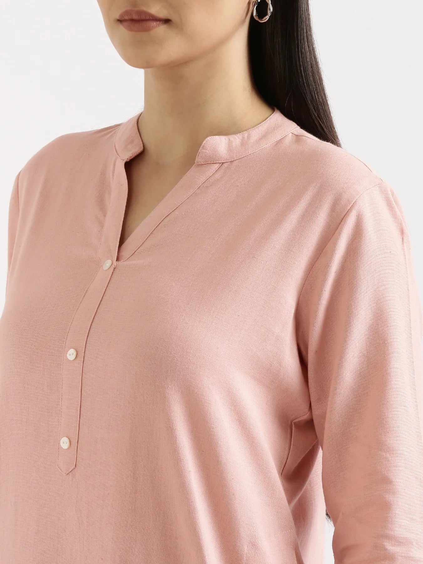 Women Salmon Pink Airy Linen Long Kurta