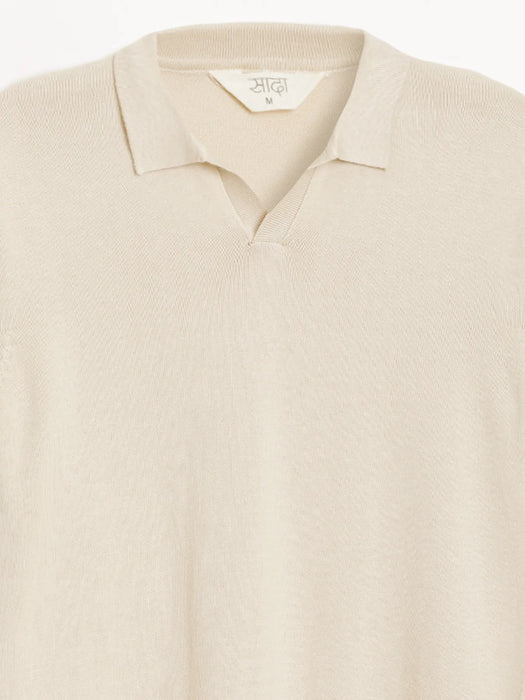 Men Beige Flat Knit Polo