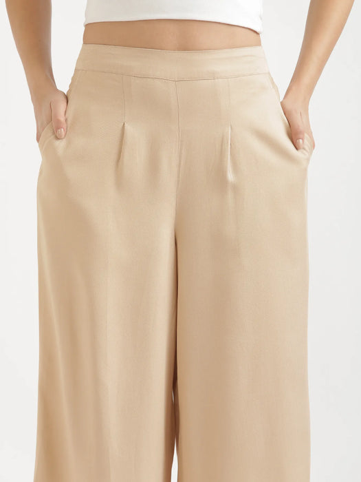 Women Beige Viscose Palazzo Pant