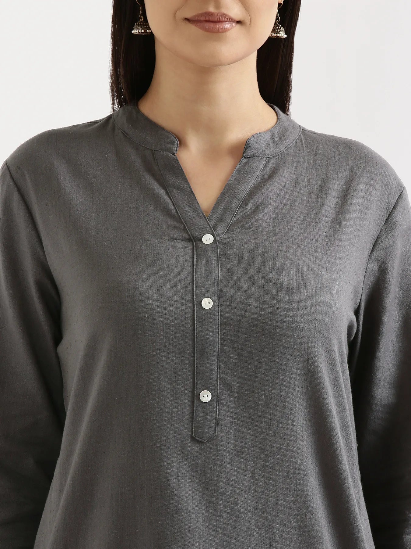 Women Slate Grey Airy Linen Long Kurta