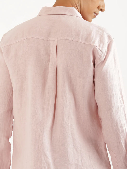Men Light Pink Pure Linen Full Sleeve Shirt