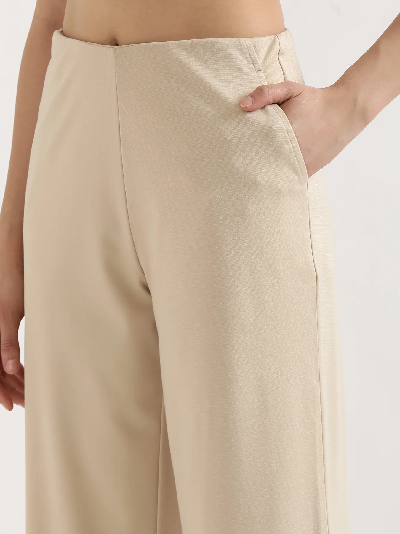 Women Beige Wide Leg Pants