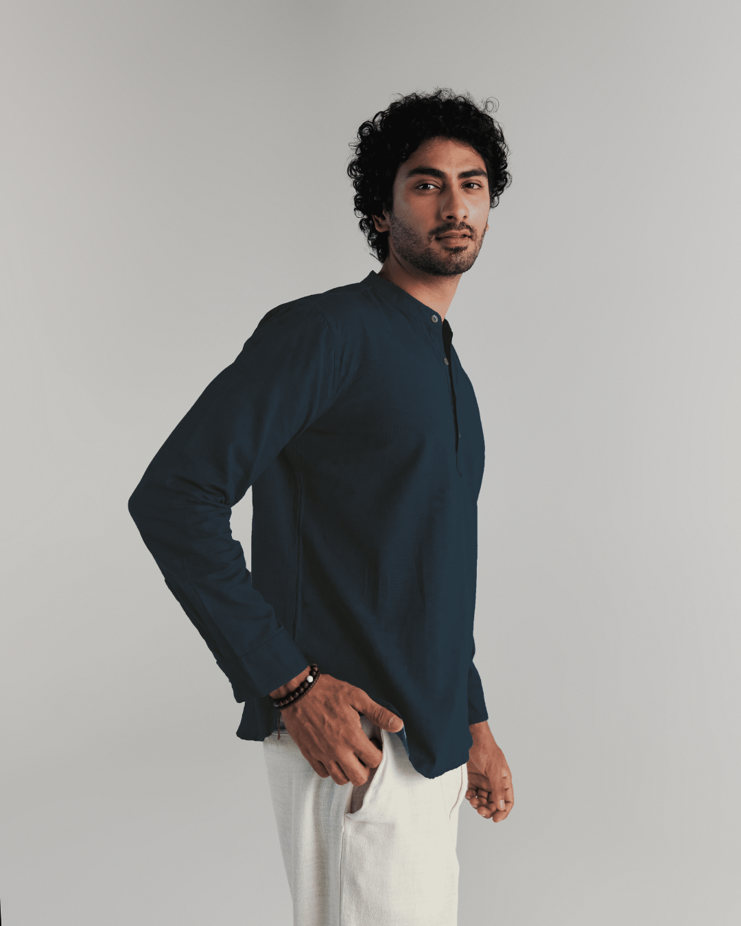 Navy Blue Airy Linen Short Kurta