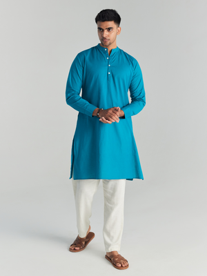 Teal Airy Linen Long Kurta