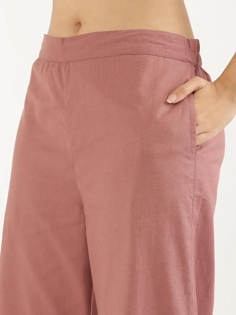 Women Rose Taupe Airy Linen Wide Leg Pant