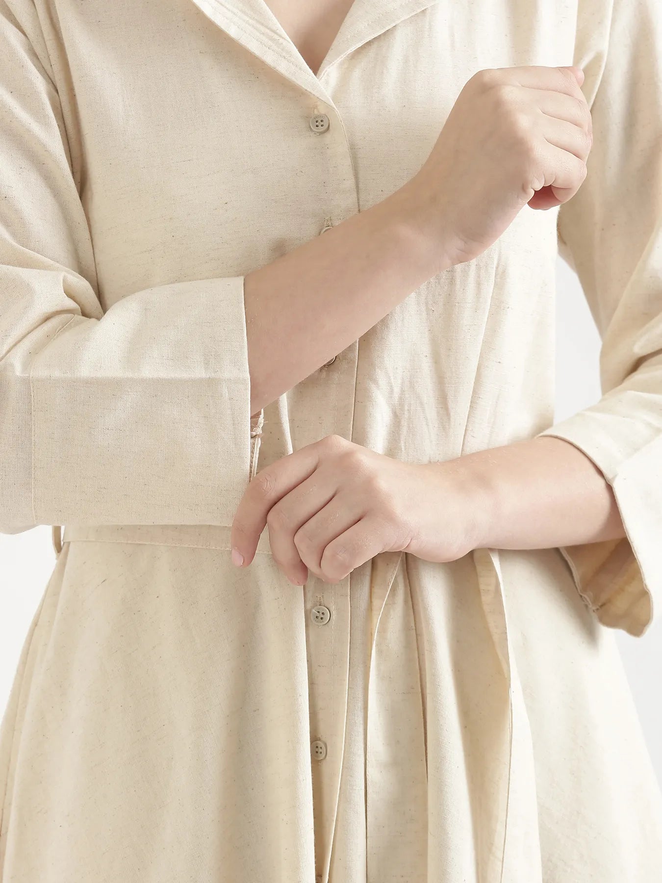 Women Ecru Airy Linen Flared Dress