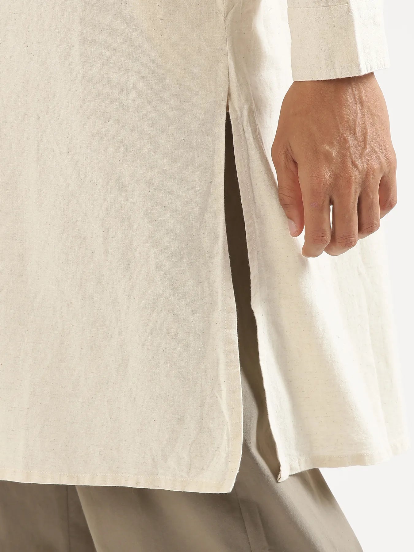 Men Ecru Airy Linen Long Kurta