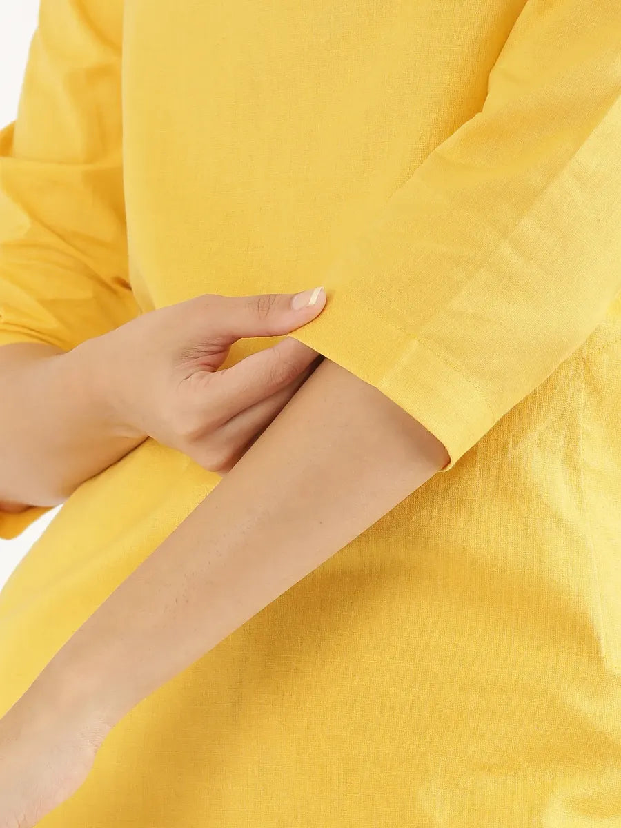 Women Yellow Airy Linen Mid Thigh Length Kurta