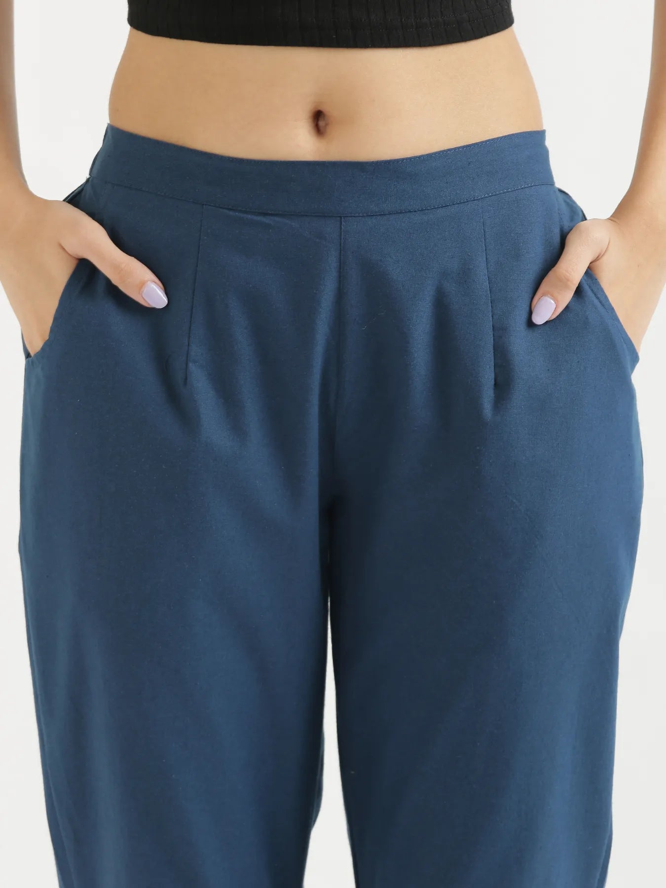 Women Peacock Blue Cotton Pant