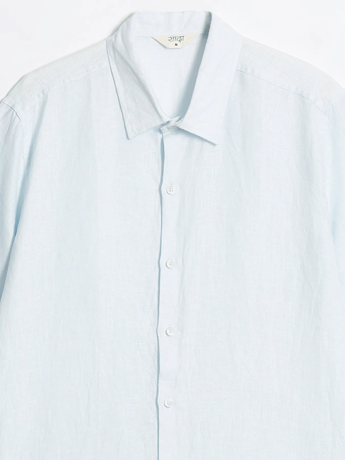 Men Light Blue Pure Linen Short Sleeve Shirt
