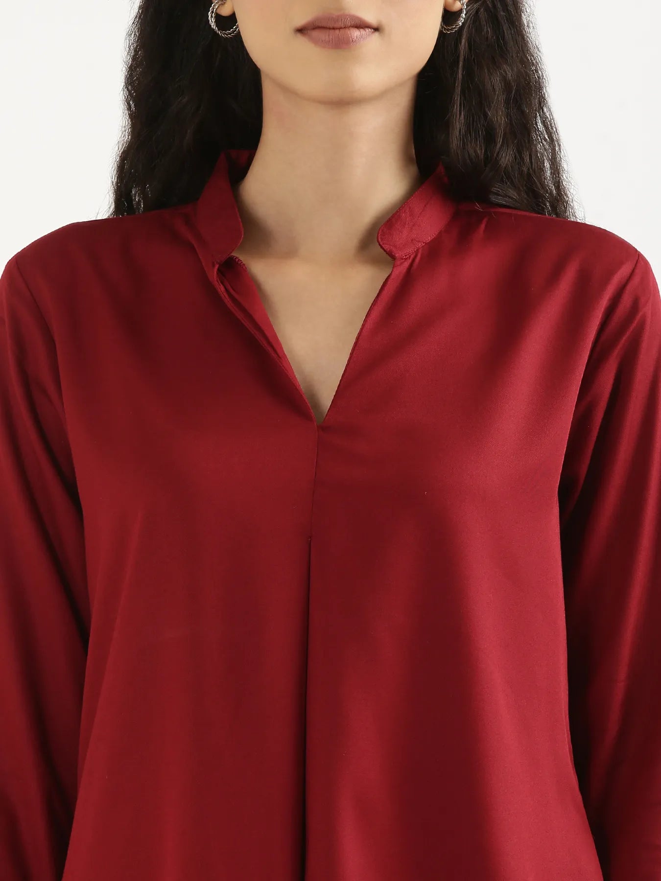 Women Maroon Viscose Pleated Top