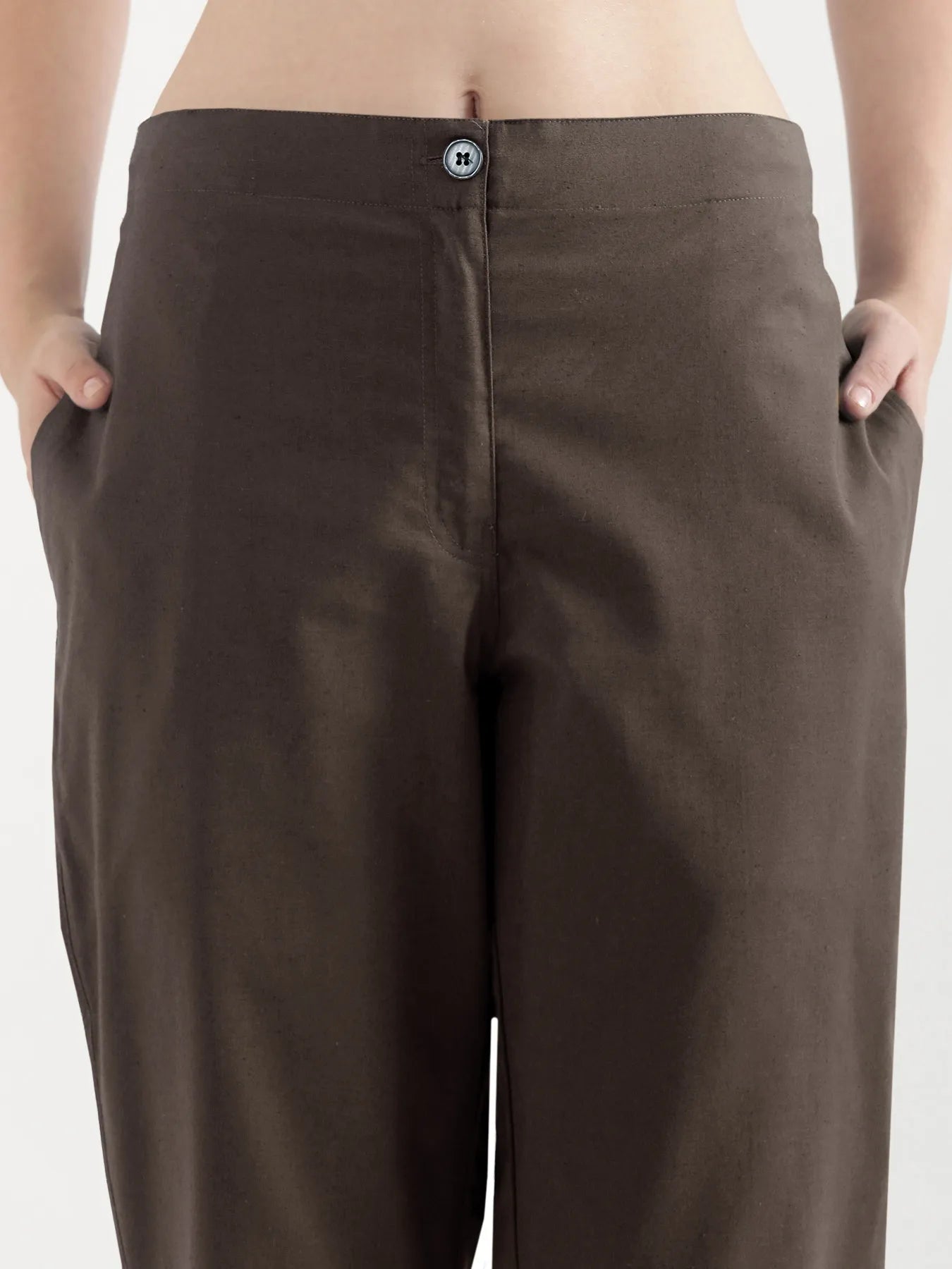 Women Dark Brown Airy Linen Straight Pants
