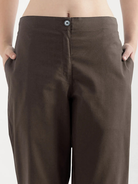 Women Dark Brown Airy Linen Straight Pants