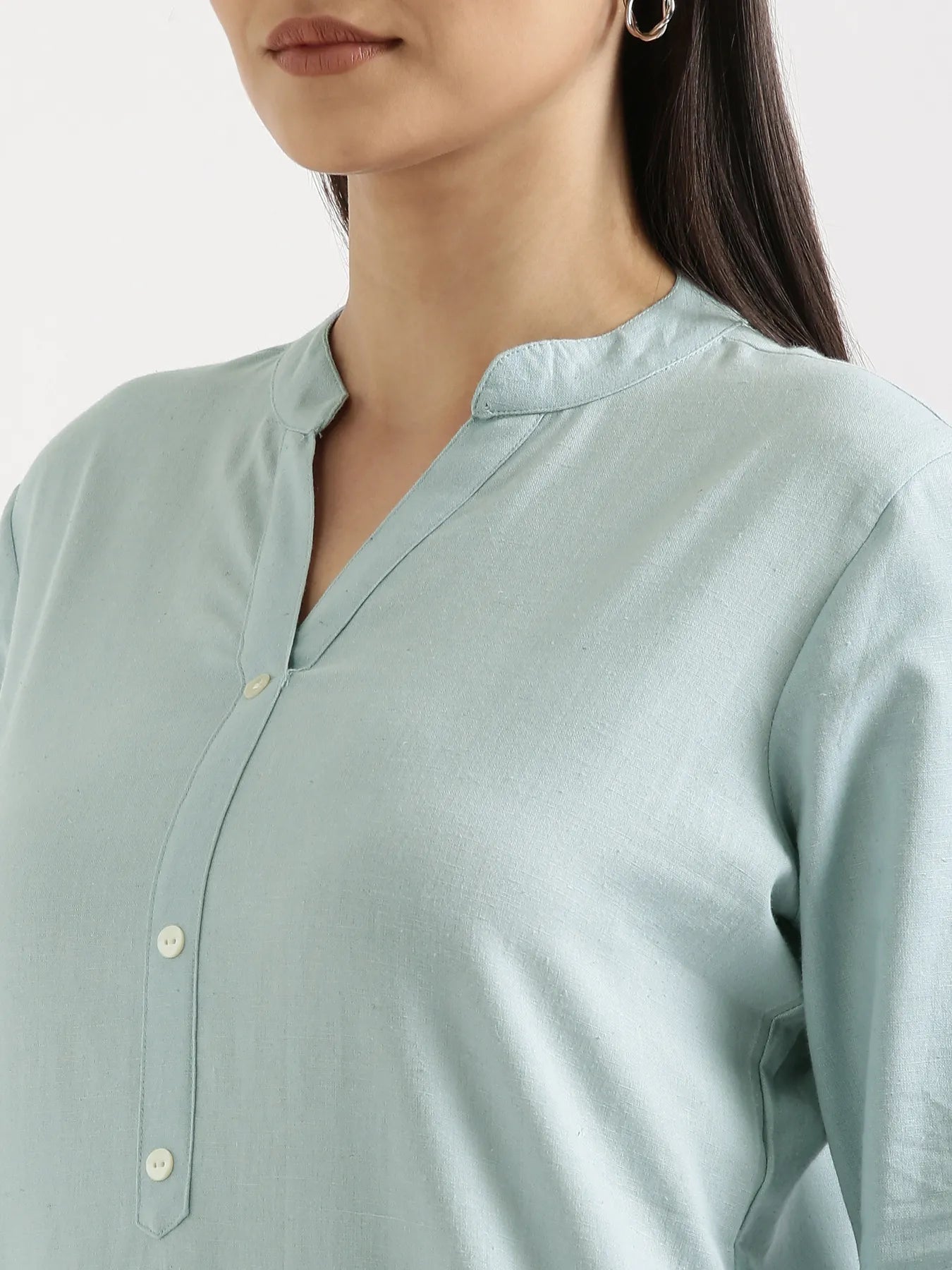 Women Sky Blue Airy Linen Long Kurta