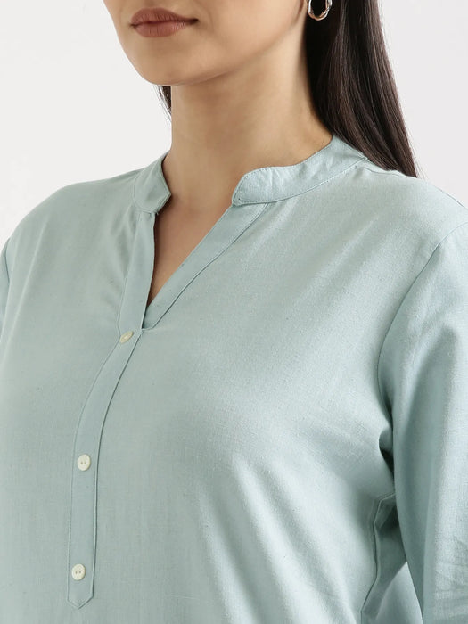 Women Sky Blue Airy Linen Long Kurta