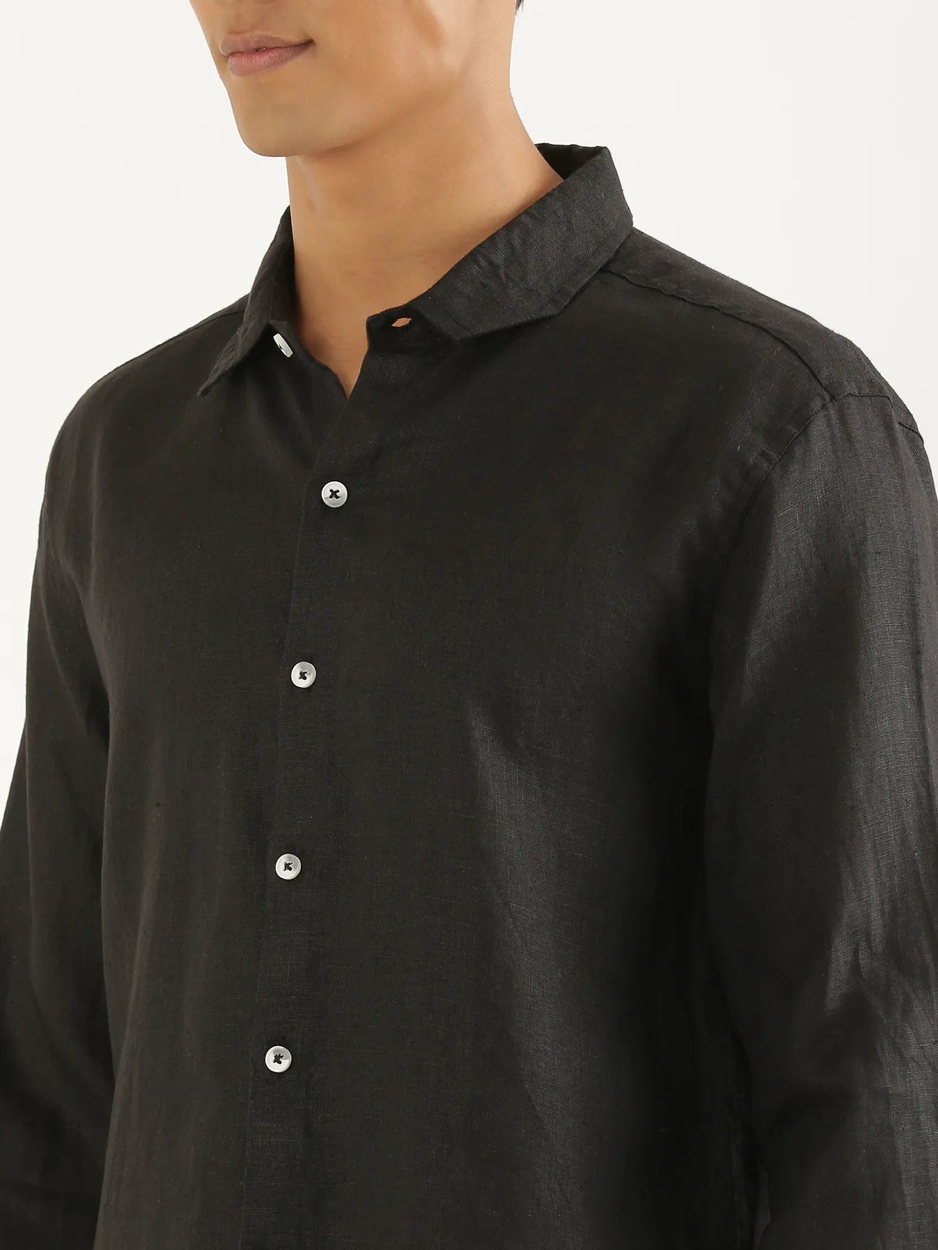Men Black Pure Linen Full Sleeve Shirt