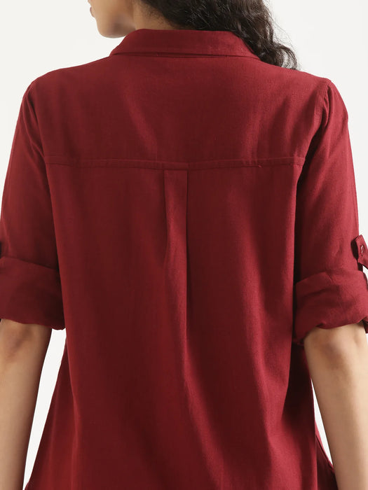 Women Maroon Airy-Linen Shirt
